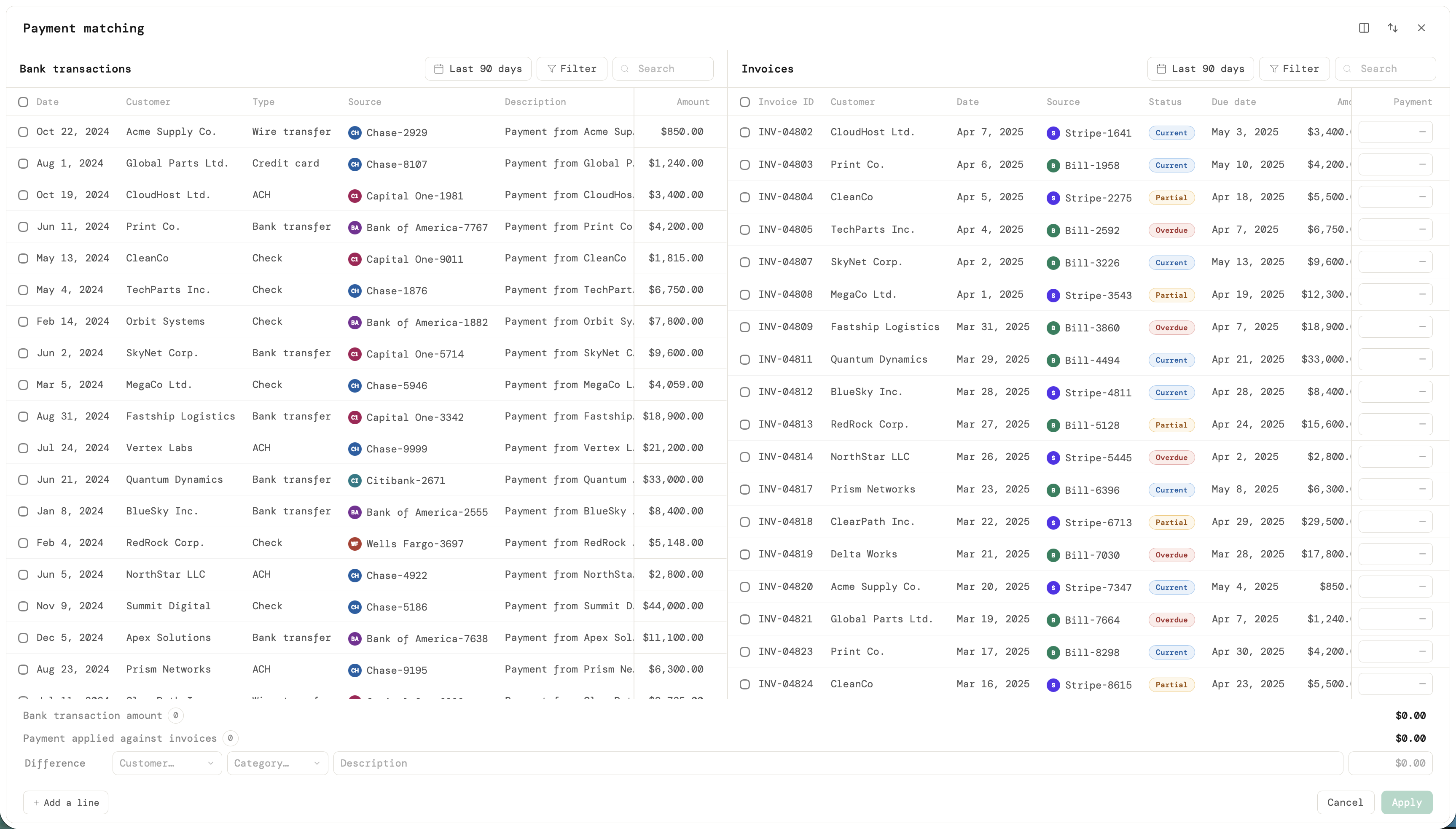 Preview of the payment matching prototype